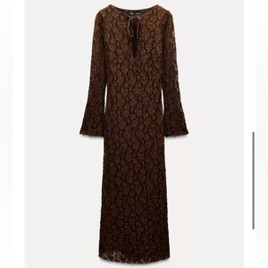 Zara Long Sleeve Brown Lace Dress